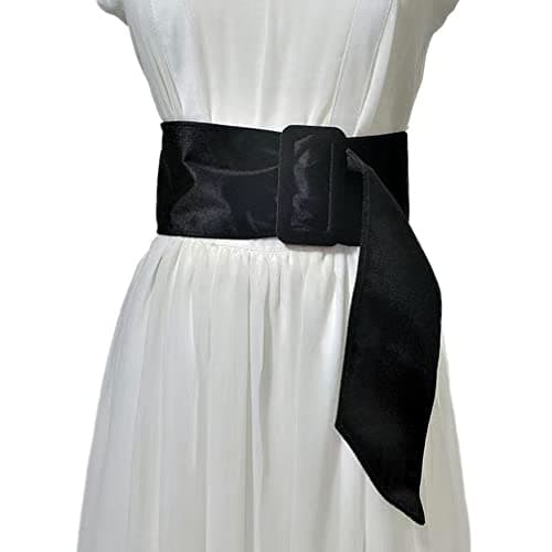 Image of ICGSUQR Women Velvet Waist Belt Straps With Round Circle Rhinestone Buckle For Dresses Ladies Wedding Self-Tie Waistbands, 7.5cm Wide Black, Waist:25-34In
