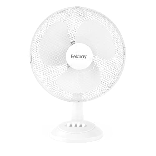 Image of Beldray EH3198 Oscillating 12 Inch Desk Fan – Portable, Adjustable Head, 3 Speed Settings, 3 Durable Blades & Mesh Guard, Electric Tabletop Cooling Office/Home/Bedroom, 35W, White