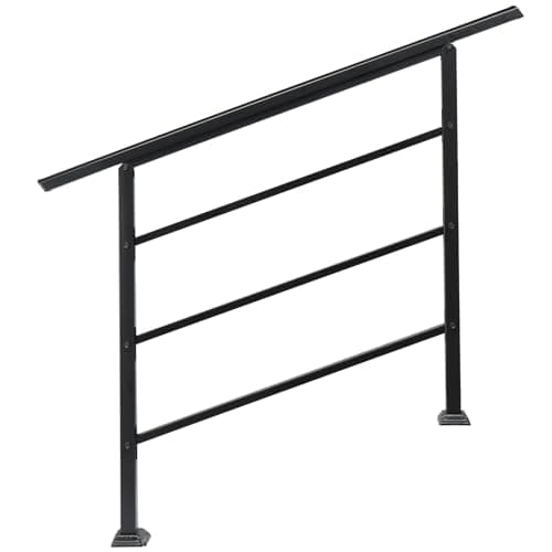 Image of Bonnlo Outdoor Handrail Fit 3 to 4 Steps, Adjustable Hand Rails for Outside Stairs, Galvanized Iron Handrail for Garden Porch, Straight Ends
