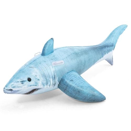 Image of Bestway Realistic Shark Pool Float, Kids Inflatable Ride-On with Handles, Swimming Pool and Beach Toy