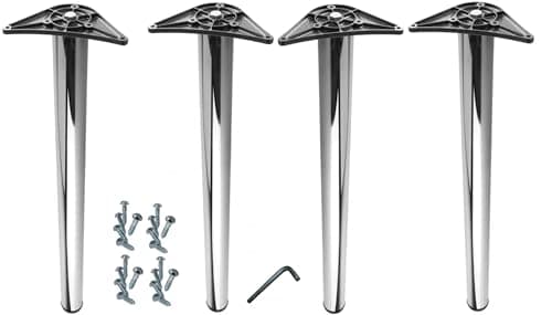 Image of Merriway BH07589 (4 Pcs) Table Breakfast Bar Legs, Chrome Plated 60mm (2.3/8 inch) Diameter, Adjustable Height 710mm to 740mm (28.4 inch - 29.6 inch) - Pack of 4 Pieces
