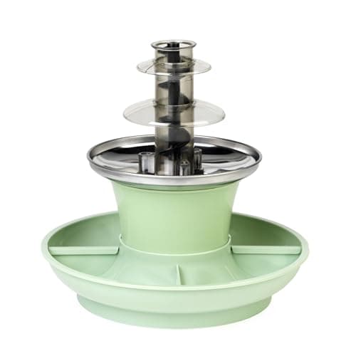 Image of Giles & Posner Mini Chocolate Fountain – Electric 3 -Tier Machine with Hot Melting Pot Base, Auto Switch-Off, 0°C to 50°C, Party Dip & Share, Strawberries/Fruit, Detachable Food Trays, 25W, Green