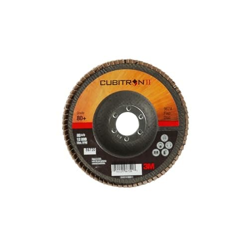 Image of 3M Cubitron II Flap Disc 967A, T29 4" x 5/8", 80+ Manufacturer Grade, Y-Weight (Pack of 10)