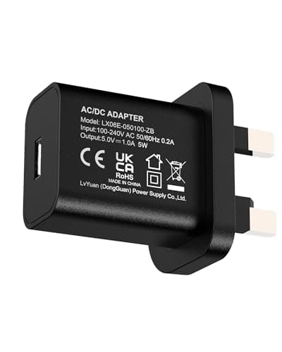 Image of 5V 1A 5W Black USB Charger, UK Usb Plug, USB-A Output, 100V-240V Input, for Phone, Tablet, Speakers