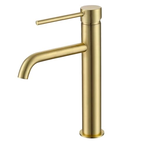 Image of Go Bathrooms Tia Tall Gold Bathroom Basin Mixer Tap for Countertop Basin Single Lever Swivel Handle Tall Basin Mixer Sink Tap