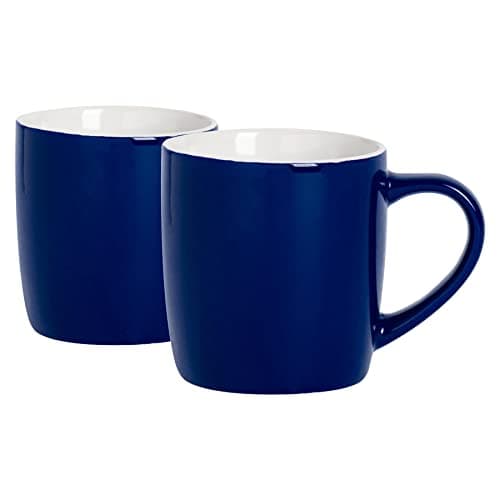 Image of Argon Tableware Coloured Coffee Mugs - Navy - 350ml - Pack of 2 - Gloss Ceramic Stoneware Latte Cappuccino Cups Hot Chocolate Cups Colourful Mug Set with Handle