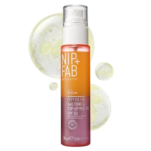 Image of Nip+Fab Peptide Fix 2-in-1 Tone & Top-Up Mist, 4% SPF 50, Replenish and Rehydrate Your Skin, Top-Up your Sun Protection On-The-Go, SPF Top-Up Over Makeup, 75ml