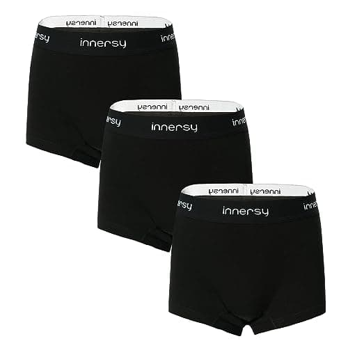 Image of INNERSY Period Pants for Teenage Girls Cotton Menstrual Underwear Black Boyshort Panties 3 Pack (12-14 Years, Black)