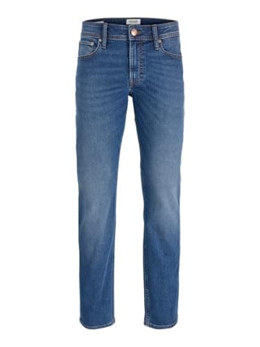 Image of JACK & JONES Men’s Regular Fit Stretch Jeans, Low Rise Denim Pants, Blue Jeans for Men UK, Waist Size W32, Inside Leg 32L