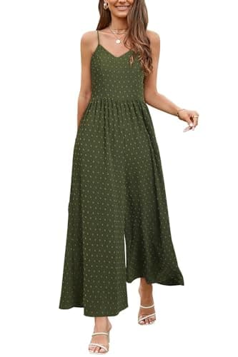 Image of LAISHEN Jumpsuit for Women UK Playsuits Wide Leg Dressy Pants Overall Ladies Summer Casual Dungarees Romper with Pockets (Army, M)