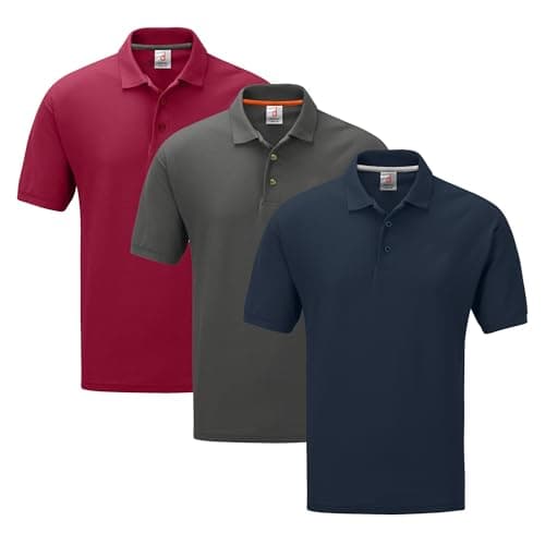 Image of DELLMOOR Men’s Plain Polo Shirts 3 Pack, Multicolor Lightweight Activewear Solid Polo Shirt for Men Adult, Sizes S - 5XL (UK, Alpha, 4XL, Regular, Regular, Dark Navy, Smoke Grey, Burgundy)