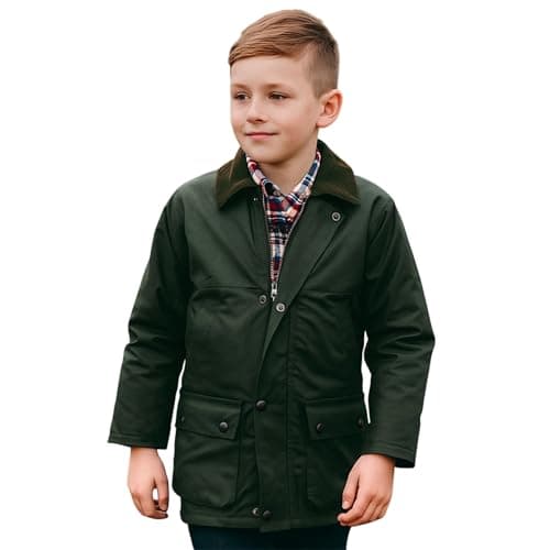 Image of Game Technical Apparel Kids Quilted Wax Jacket with Detachable Hood – Waterproof Outdoor Rain Coat, Padded & Windproof – Boys & Girls Country Wear