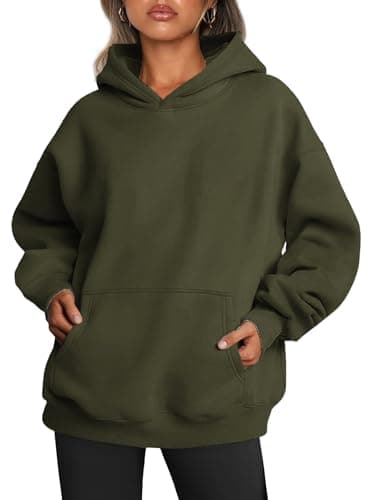 Image of Famulily Women Plus Size Winter Thick Fleece Hoodie Pullover Tops Fashion 2024 Soft Comfy Sweatshirts Army Green M