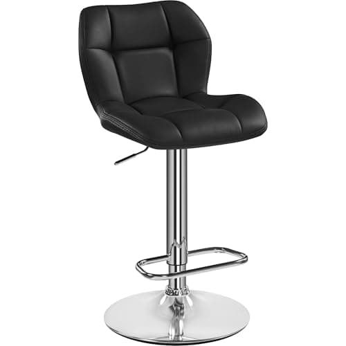 Image of Yaheetech Bar Stool, PU Leather Breakfast Bar Chair, Swivel Height Adjustable Barstool, Counter Stools with Backrest for Home Kitchen, Restaurant, Black