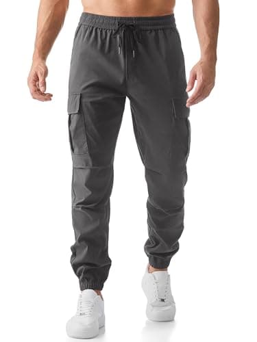 Image of Elegancity Mens Cargo Work Combat Trousers Regular Fit Casual Jogging Pants Drawstring Sweatpants with Pockets (Carbon Grey, XL)
