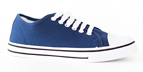 Image of Ladies Unisex Flat Casual LACE UP Girls Pumps Canvas Plimsolls Womens Trainers Shoes Gym Sports Trainers Lightweight Comfortable PE Navy 7 UK