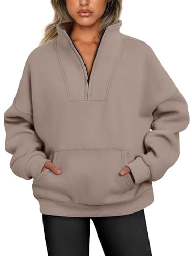 Image of Jhsnjnr Women's Fleece Sweatshirt Winter Quarter Zip Pullover Activewear Long Sleeve Sweaters Light Brown