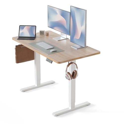 Image of FEZIBO Electric Height Adjustable Standing Desk with digital display control panel, 60x100cm Ergonomic Home Office Table for sit stand with Splice Board & Oak Wood Grain Surface