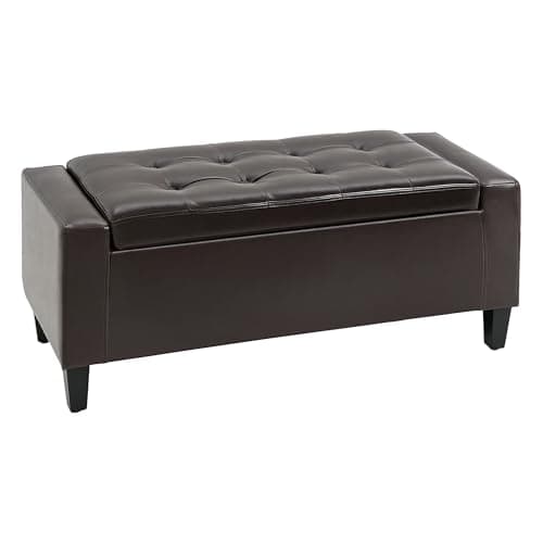 Image of HOMCOM PU Leather Storage Ottoman Bench Storage Chest Tufted Ottoman Cube w/Flipping Top 92L x 40W x 40H cm Brown