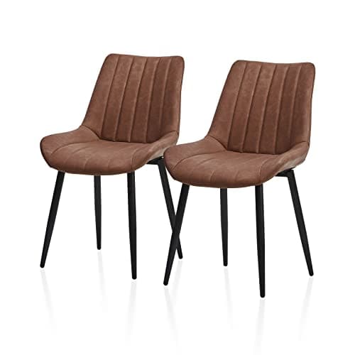 Image of TUKAILAi Dining Chairs Set of 2 Brown Faux Leather Upholstered Kitchen Chairs with Backrest and Black Metal Legs, Leisure Corner Chair with Living Room Bedroom Lounge Reception