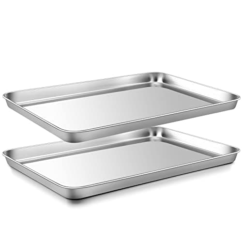 Image of Baking Tray Set of 2, Onader Stainless Steel Rectangle Baking Sheets Pans, Large Professional Oven Trays for Cooking Serving, Non Toxic & Healthy, Mirror Finished & Dishwasher Safe, 40.5x30.5x2.5cm