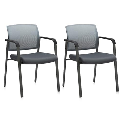 Image of CLATINA Mesh Back Stacking Arm Chairs with Upholstered Fabric Seat Ergonomic Lumbar Support Stackable Desk Chair for Office School Classroom Church Guest Reception Meeting Conference, Grey, 2 Pack