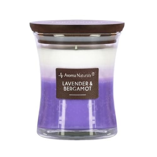 Image of Aroma Naturals 3-Layer Scented Candle, 11.3 oz Candle with Hourglass, Aromatherapy Candles Burns Up to 45 Hours, Natural Soy Wax Candle for Home, Wooden Lid (Lavender & Bergamot)