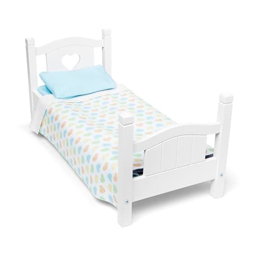 Image of Melissa & Doug Mine to Love Wooden Play Bed for Dolls, Stuffed Animals - White (8.7”H x 9.1”W x 20.7”L Assembled)