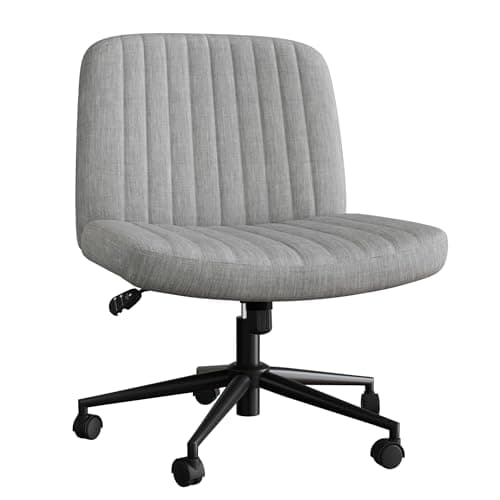 Image of Fiona's magic Wide Cross Legged Chair with Wheels, Armless Office Chair, Comfortable Swivel Desk Chair Height Adjustable for Home Office Bedroom Livingroom, Grey