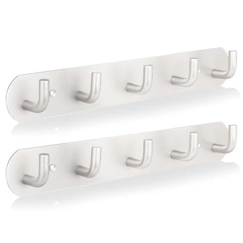 Image of Maxzwell Satin Finish Hook Rails (Pack of 2) | Coat Rack Wall Mounted in Heavy Duty Stainless Steel with 5 Anti-Slip Hooks | Lightweight, Rust-Resistant & Easy to Install for Coats, Towels & Bags