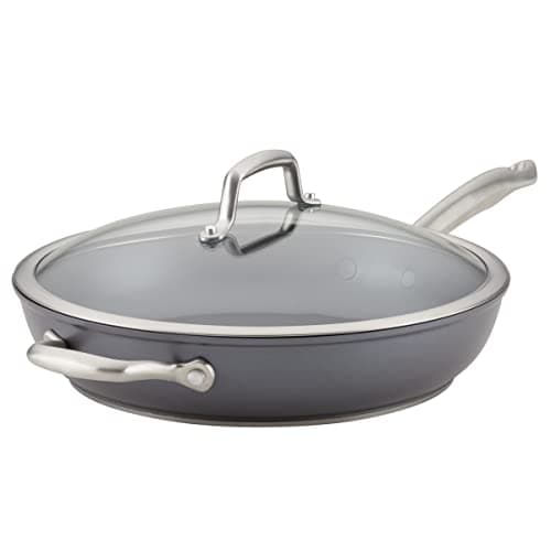 Image of Anolon 81122 Accolade Hard Anodised Non-Stick Deep Frying Pan with Lid and Auxiliary Handle Aluminium Moonstone