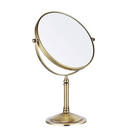 Image of Nicesail Free Standing Mirror for Dressing Table Magnifying Mirror 5x Brushed Brass Anti-rust Double Sided Perfect for Bathroom Make-up Shaving,Ø 20cm