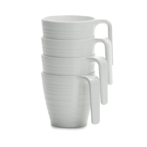 Image of Flamefield Soft White Stacking Mugs - 4-Piece Elegant & Durable Melamine Set, 350ml, Perfect for Travel & Outdoor, Shatter-Resistant, Easy Stack Design, Dishwasher Safe, Ideal for Serene Sipping