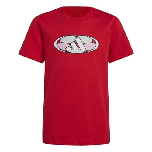 Image of adidas Unisex Kids House of TIRO Color Block Graphic Tshirt, Pure Ruby, 9-10 Years