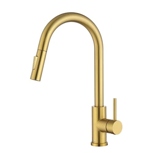 Image of Tohlar Gold Kitchen Tap with Pull Down Sprayer, Modern Stainless Steel Single Handle Pull Out Kitchen Mixer Taps, Brushed Gold