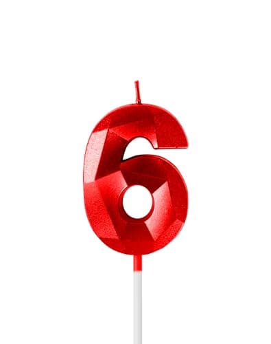 Image of 6th Birthday Candles for Cake,Red Number 6 Candle Decorations Birthday Party,3D Design Birthday Candle for Girls Boys 6th Birthday Theme Anniversary Supplie Decorations