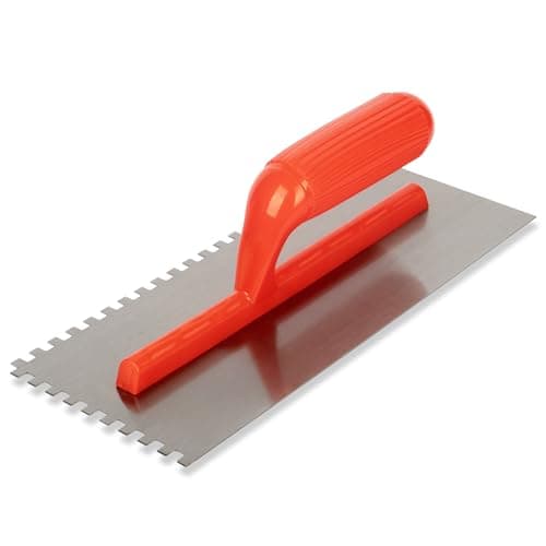 Image of 280 x 120 mm Adhesive Trowel - Smooth 11 x 4.7 Inch Tiling Trowel, Comfortable Plastic Handle, Stainless Steel, 7mm Notches (Adhesive Trowel)