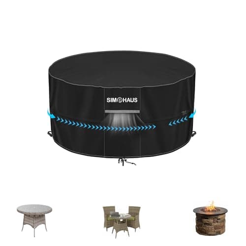 Image of SIMPHAUS Small Round Garden Table Covers Waterproof Outdoor Furniture Covers for Garden Furniture Bistro Set Cover Circular Outdoor Coffee Table Cover Outside 420D Oxford Fabric Ø62x71cm