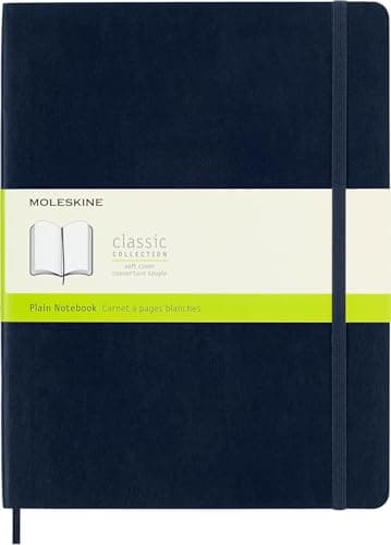 Image of Moleskine Classic Notebook, Notebook With Plain Pages, Soft Cover and Elastic Closure, Sapphire Blue, XL, 19 x 25 cm, 192 Pages