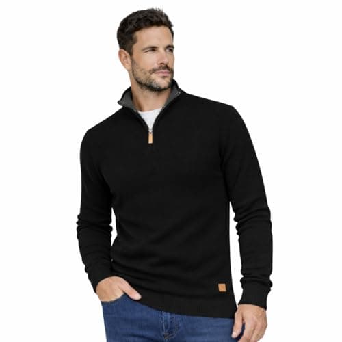 Image of Blu Apparel Men's 1/4 Zip Knitted Sweater Quarter Zip Knit Jumper for Men Casual Work Jumpers (UK, Alpha, XXL, Regular, Regular, Black)