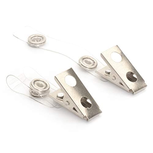Image of CKB LTD Pack of 50 ID Badge Clips Metal Crocodile Clips and Plastic Straps - Used for Fastening Business Visitor Name Tag Security Pass Card Holders