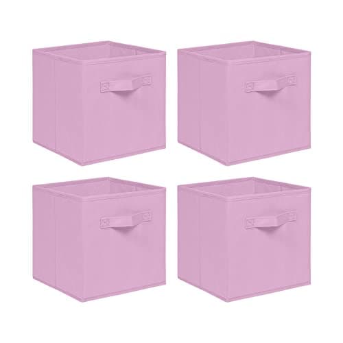 Image of NICEME Foldable Cube Storage Unit Boxes, Non-Woven Fabric Storage Boxes Set, Clothes Drawers for Shelves, 26.5x26.5x28 cm (Pink, Set of 4)