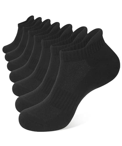 Image of Closemate Ankle Athletic Running Socks 4-7 Pairs Low Cut Wicking Sport Cushion Tab Socks for Mens and Women, Black, Men Size: 5-9 / Women Size: 4.5-8.5