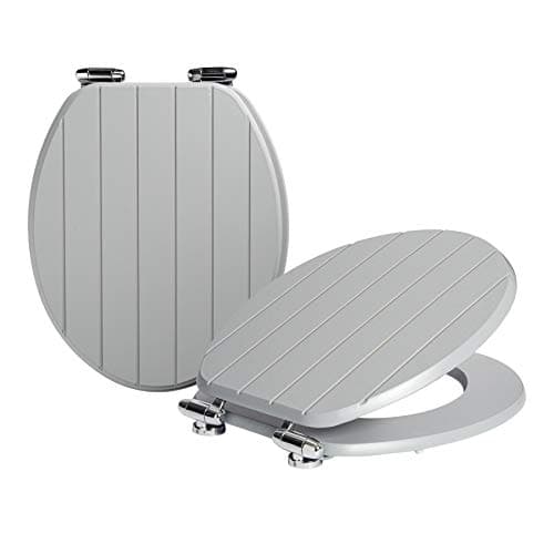 Image of Harbour Housewares Soft Close Toilet Seats - Grey - Pack of 2 - Oval-Shaped Wooden Toilet Seat Antibacterial Loo Lid with Universal Chrome Hinges, Fixings & Fittings