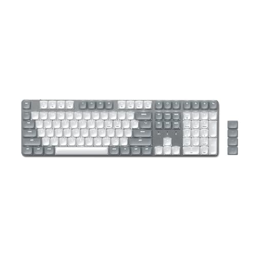 Image of Satechi SM3 Mechanical Keyboard, 108 Keys Full Size with White LED Backlit and Numeric Keypad, Wired and Bluetooth Keyboard for Mac and Windows - Light Grey/White, 𝗨𝗦 𝗤𝗪𝗘𝗥𝗧𝗬 𝗟𝗮𝘆𝗼𝘂𝘁