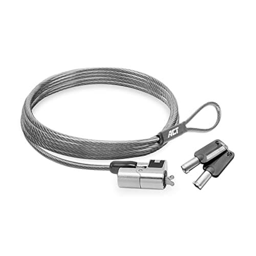 Image of ACT Laptop Lock Security Cable 2m, Keyed Cable, Wedge Slot Notebook Lock, Swivel Lock Head, Laptop Lock Dell, Portable Anti-Theft Cable - AC9040