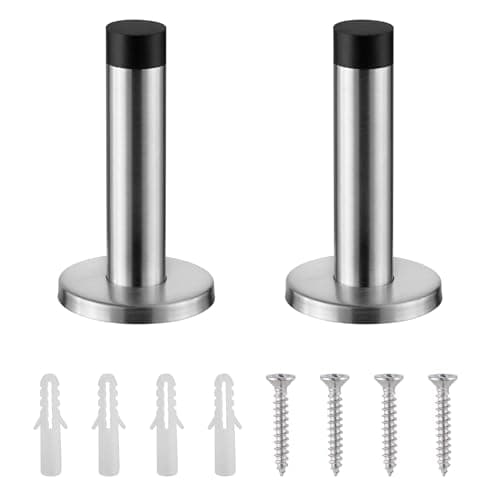 Image of H&S Wall Mounted Door Stop - Heavy Duty Door Stopper - Stainless Steel Door Stops with Rubber Buffer - Doorstop for Indoors to Protect Walls - Includes 2 Door Stoppers