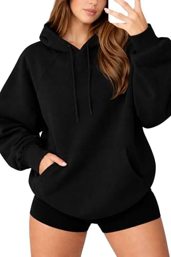 Image of Re Tech UK - Women's Oversized Hoodie - Cozy Fleece Lined Pullover Hoodies for Women - Ladies Baggy Hoody Sweatshirts - Black, White, Pink, Grey, Navy - Plus (M, Black)