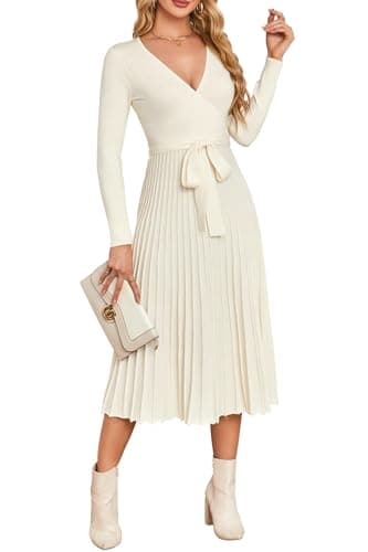 Image of Newshows Jumper Dress for Women UK Ladies Sweater Dress Knitted Sweater Dresses with Belt for Autumn Winter Beige