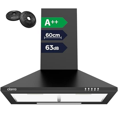 Image of CIARRA Cooker Hood 60cm CBCB6201 600mm Kitchen Extractor Hood with Carbon Filters Recirculating&Ducting Wall Mounted Cooker Extractor Fan Black